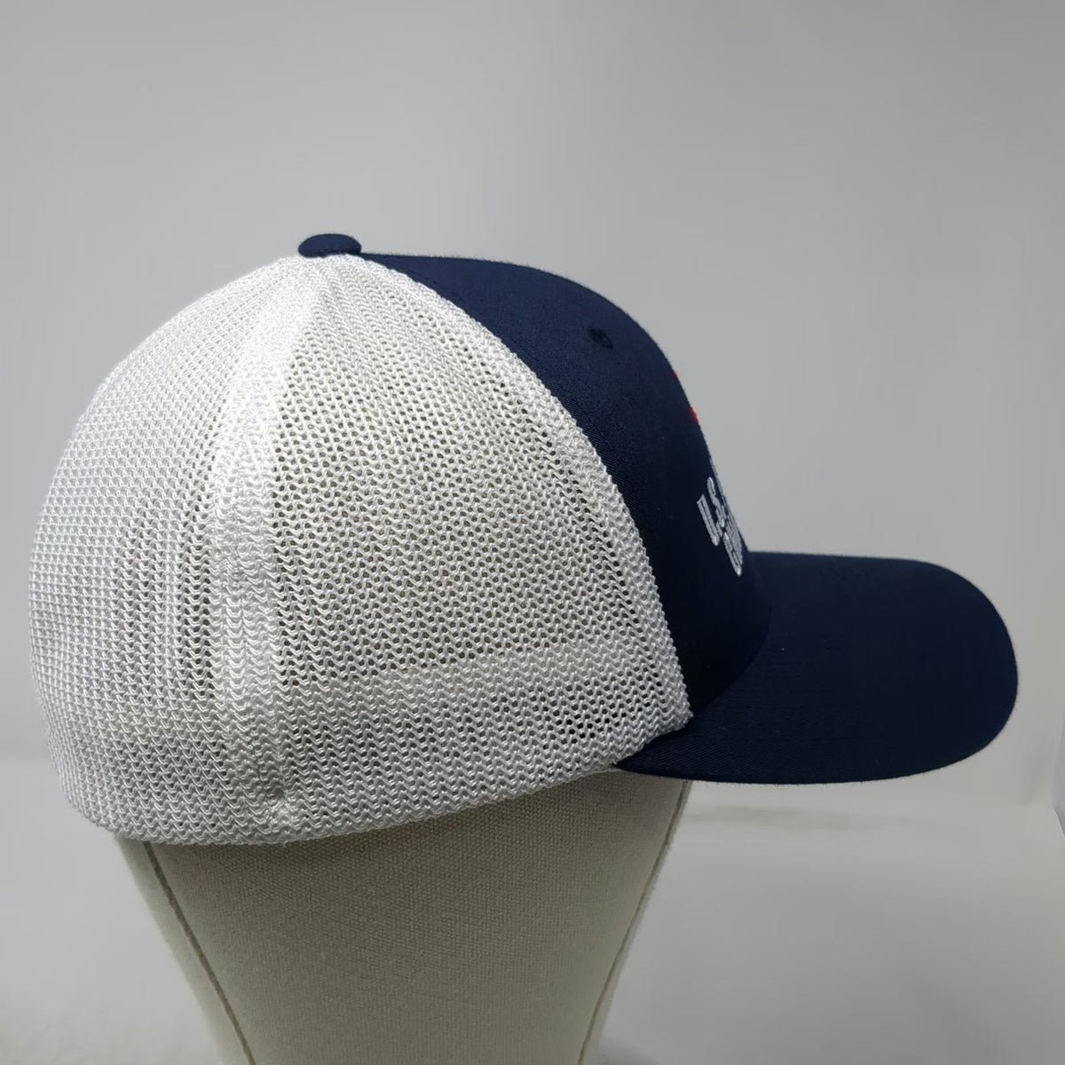 Port Authority Baseball Cap Blue White Red XL Mesh Back Flexfit Pond Hockey Hat