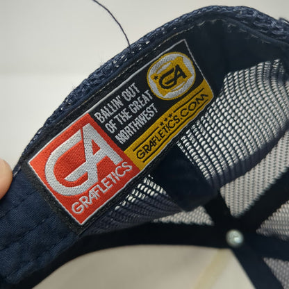 Grafletics Trucker Hat Blue One Size Oregon Mountain Patch Mesh Snapback Cap
