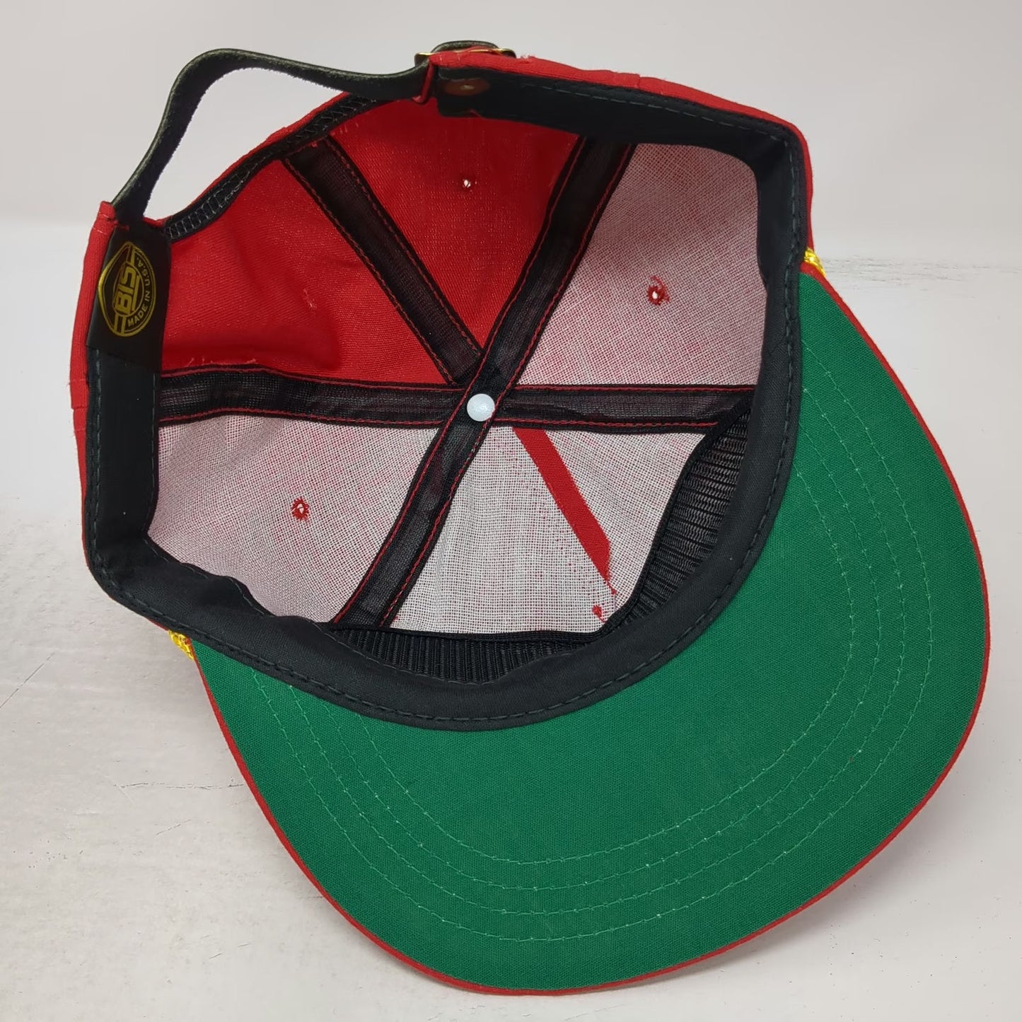 BIS 5 Panel Red Hat Ryder Trucking Medallion Yellow Rope Strapback Vintage