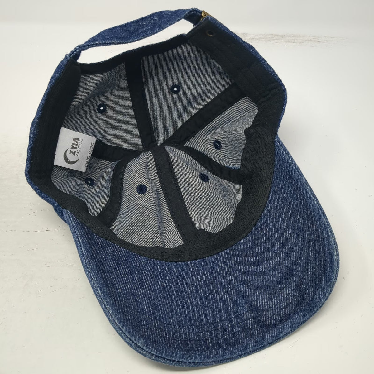 Zyia Active Baseball Cap Blue One Size Denim Slideback Cotton Tonal Logo Hat