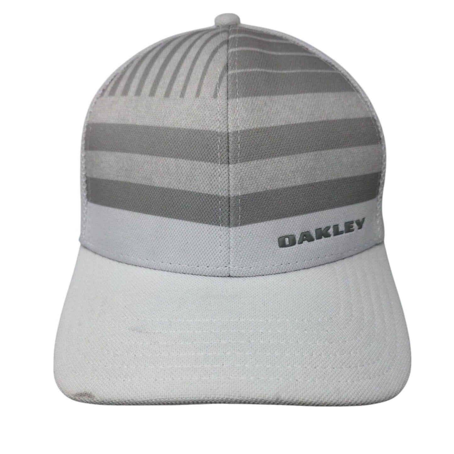 Oakley Silicon Bark Fitted Trucker Hat White S/M Striped Mesh Back