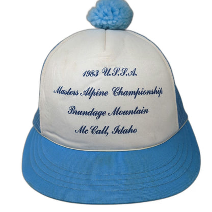 Champion Trucker Hat Blue Pom Mesh 1983 USSA Masters Alpine Idaho Vintage
