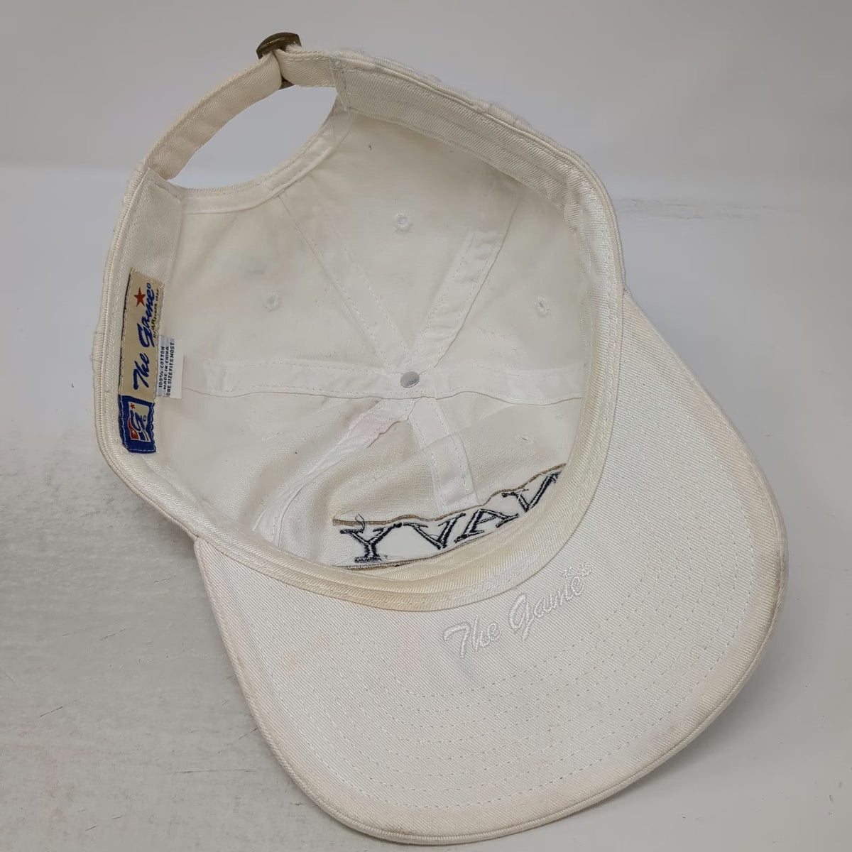 The Game Navy Sailing White One Size Slideback Cotton Logo Baseball Cap Hat