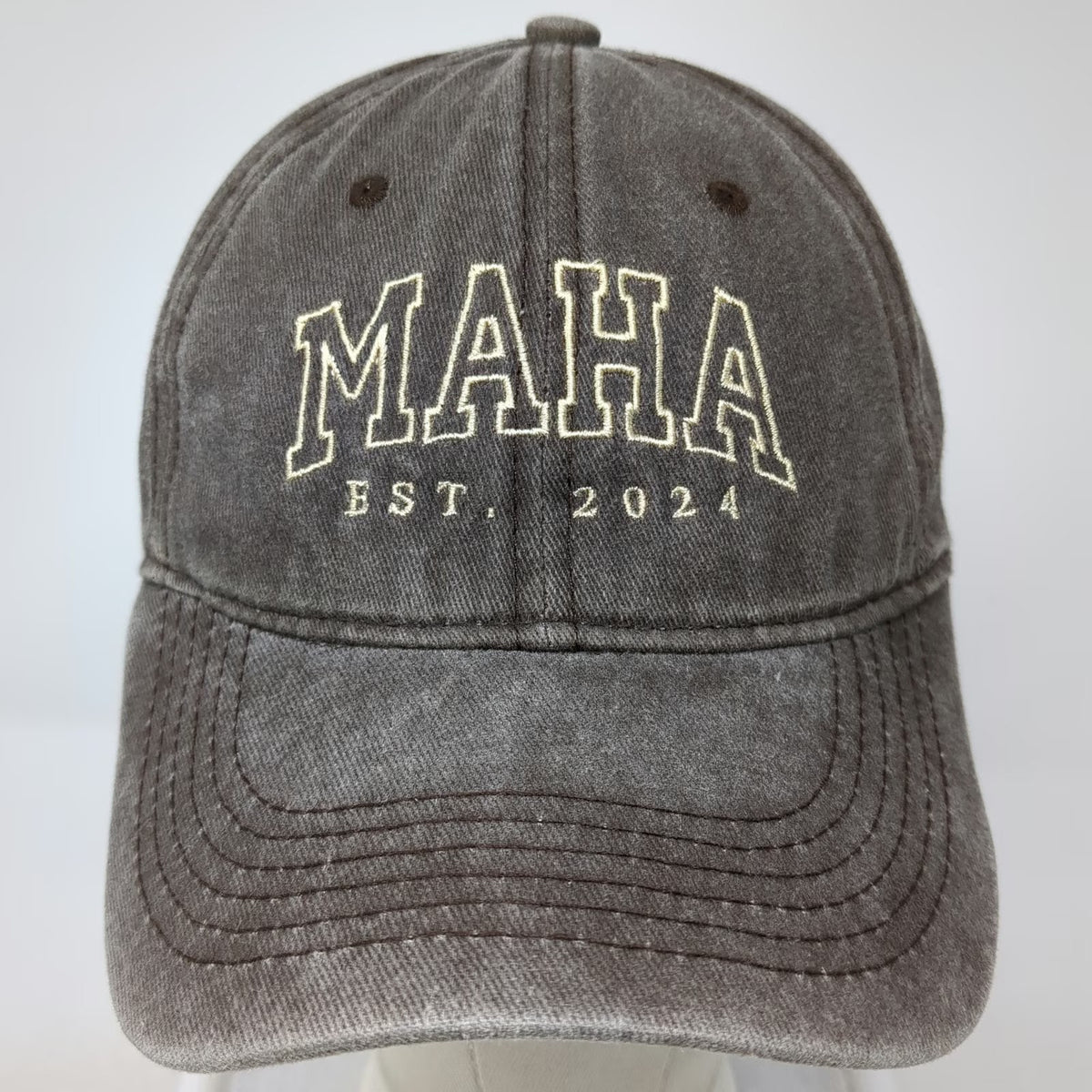 Brown Baseball Cap One Size MAHA EST 2024 Embroidered Washed Slideback Hat