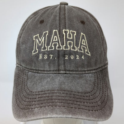 Brown Baseball Cap One Size MAHA EST 2024 Embroidered Washed Slideback Hat
