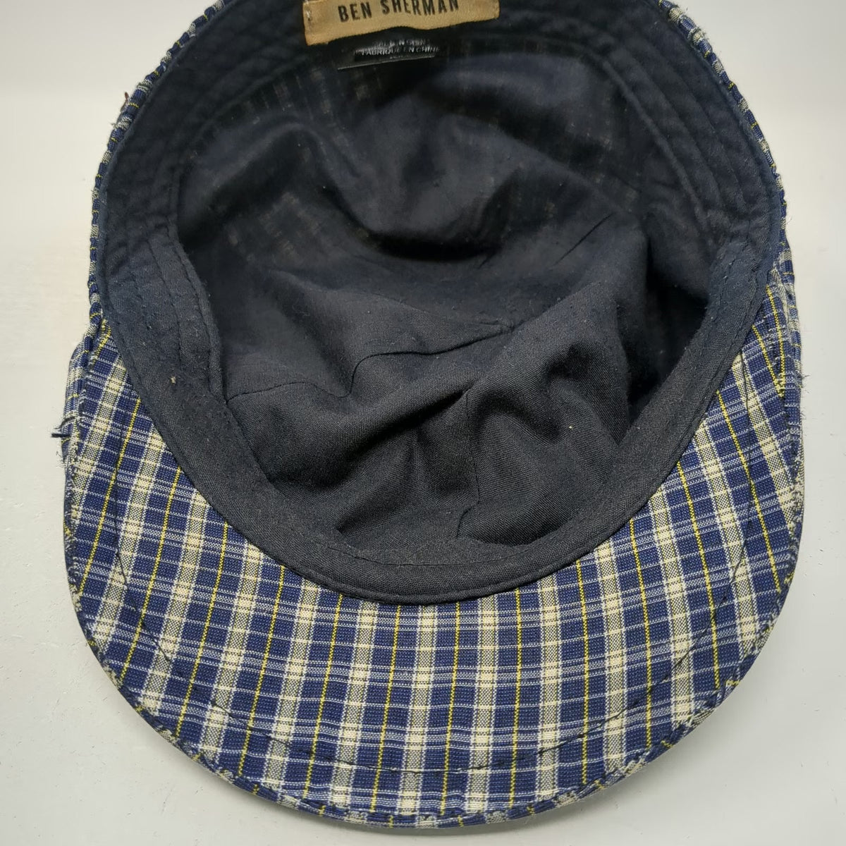 Ben Sherman Newsboy Cap Blue M Plaid Pattern Fitted Hat Classic Checkered