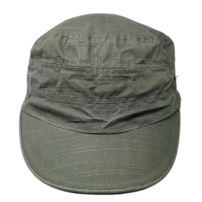 Army Cap Hat Green One Size Side Buttons Elastic Back Gathered Crown Plain Top