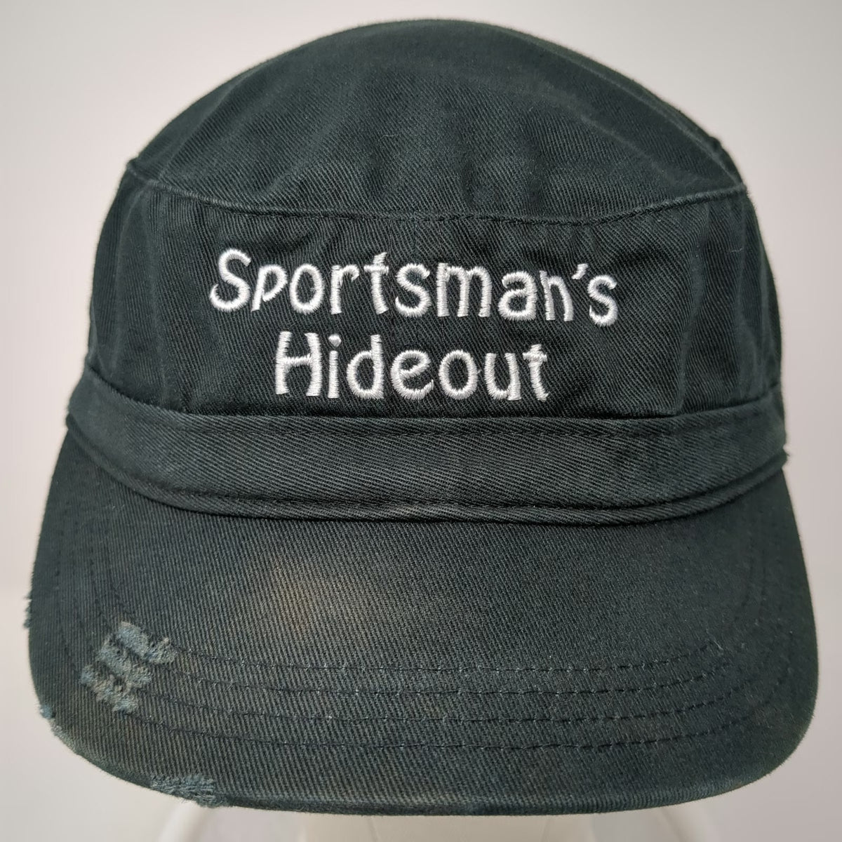 District Threads Army Cap Black One Size Sportsmans Hideout Frayed Brim Hat