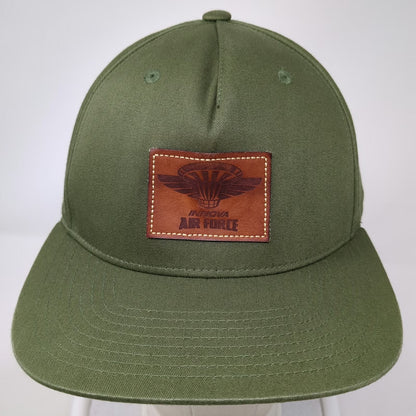 Innova Green 5 Panel Hat One Size Air Force Leather Patch Snapback Flat Brim