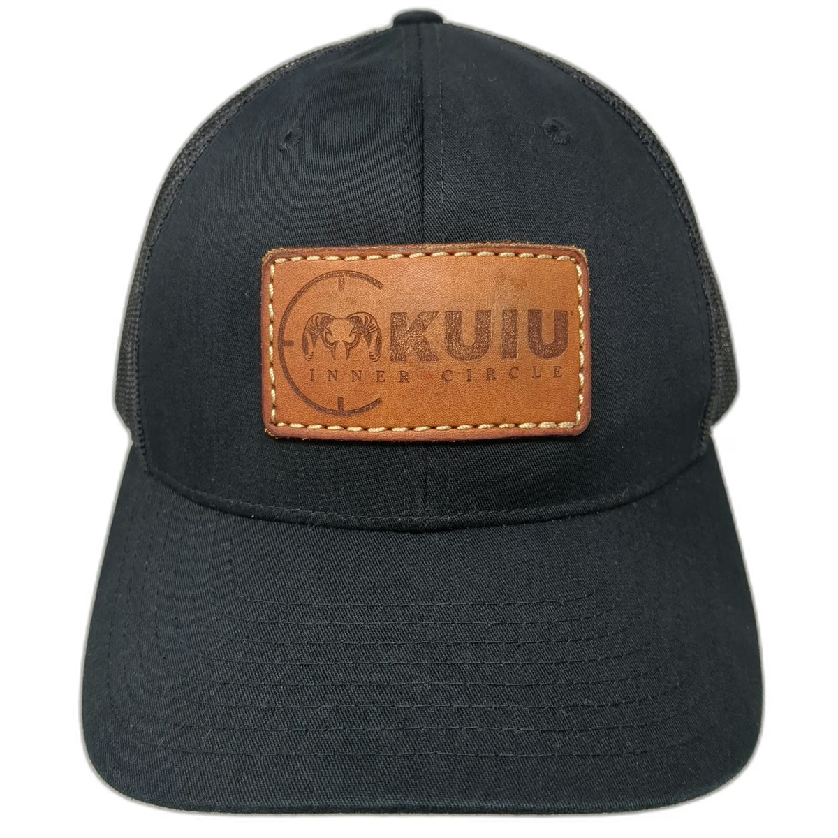Kuiu Trucker Hat Black One Size Leather Patch Inner Circle Mesh Back Snapback