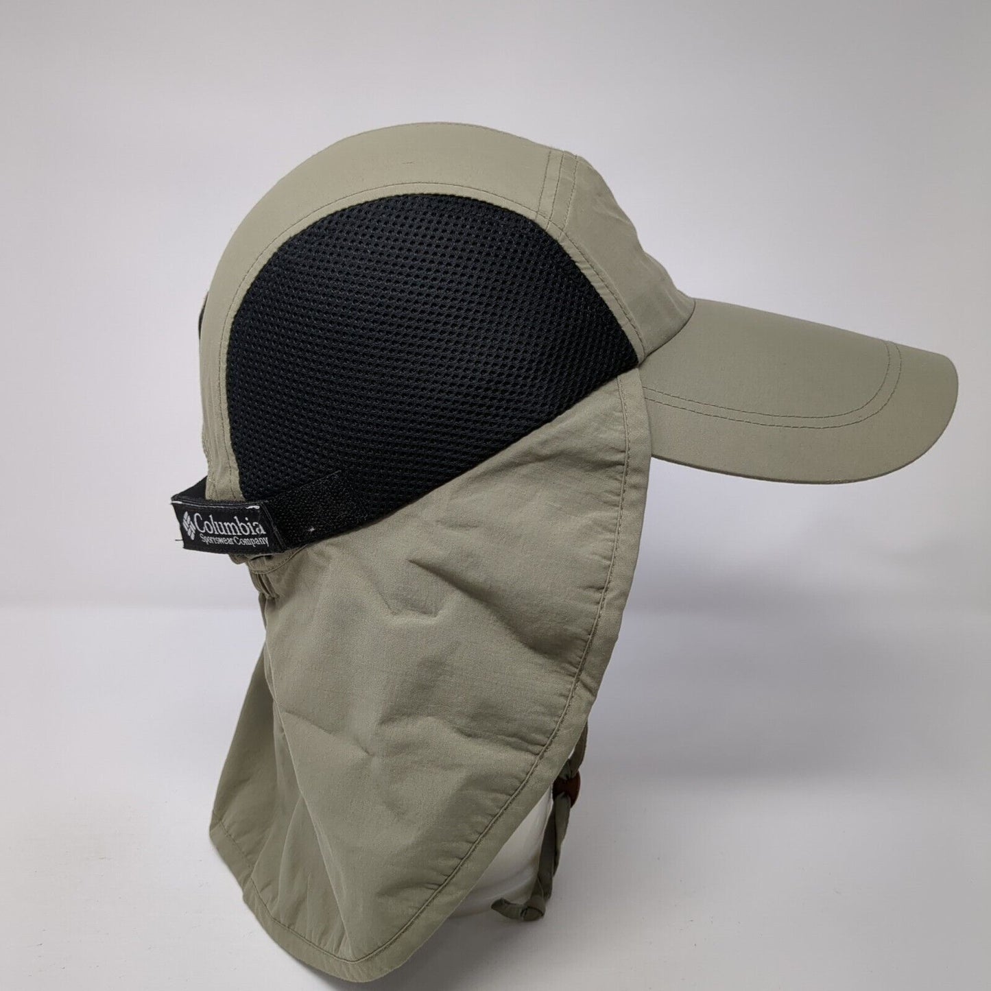 Columbia Strapback Hat Tan One Size Chin Strap Back Flap UPF 30+ Outdoor