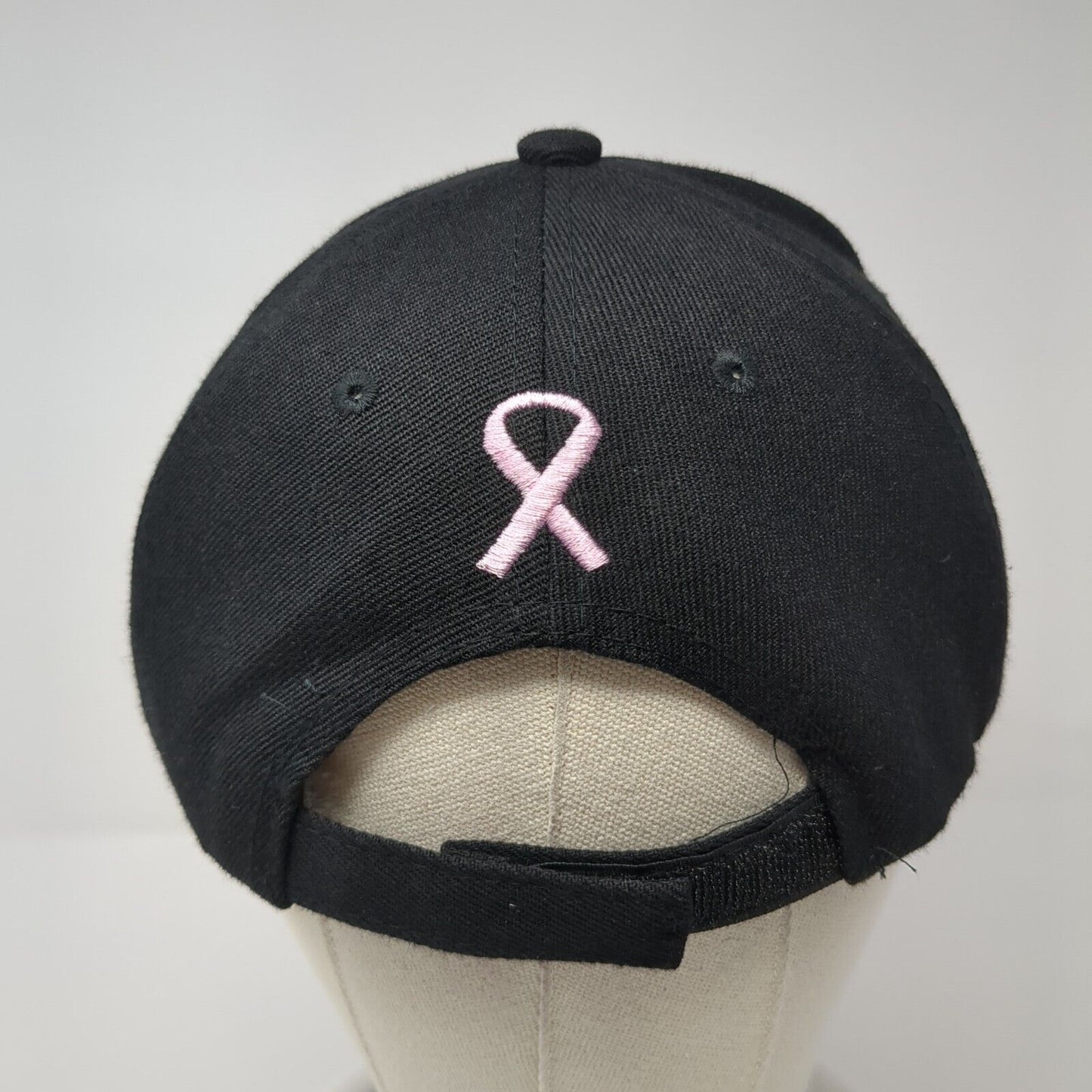 American Flag Pink Ribbon Strapback Hat Black One Size Adjustable