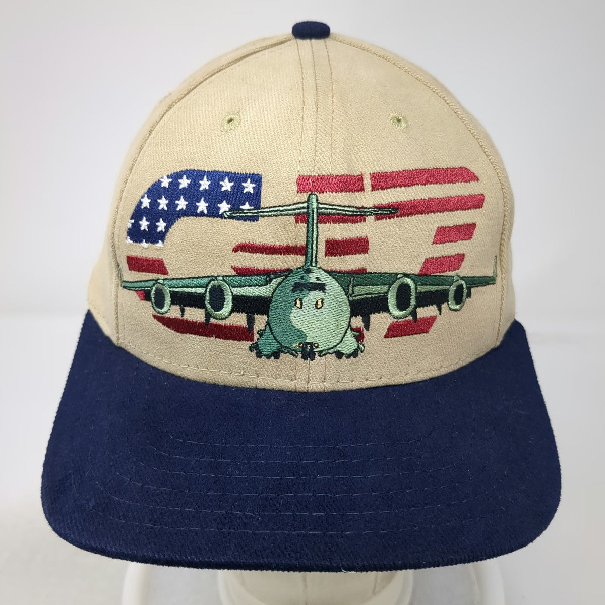 American Needle Snapback Hat Beige Blue Military C-17 Aircraft Flag USA Vintage