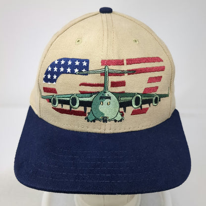 American Needle Snapback Hat Beige Blue Military C-17 Aircraft Flag USA Vintage
