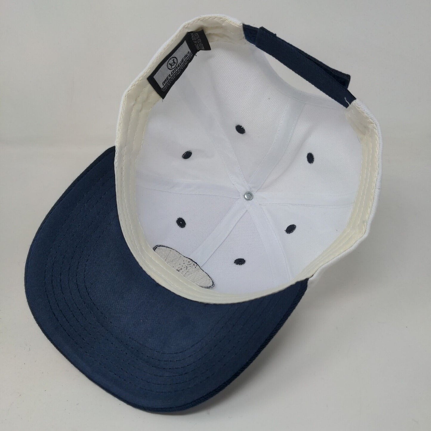 Melonwear Men's Strapback Hat White Blue Embroidered Worcester Railers Logo