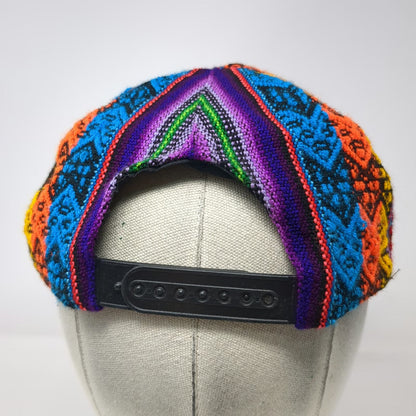 Black 5 Panel Machu Picchu Cusco Llama Woven Geometric Pattern Hat One Size