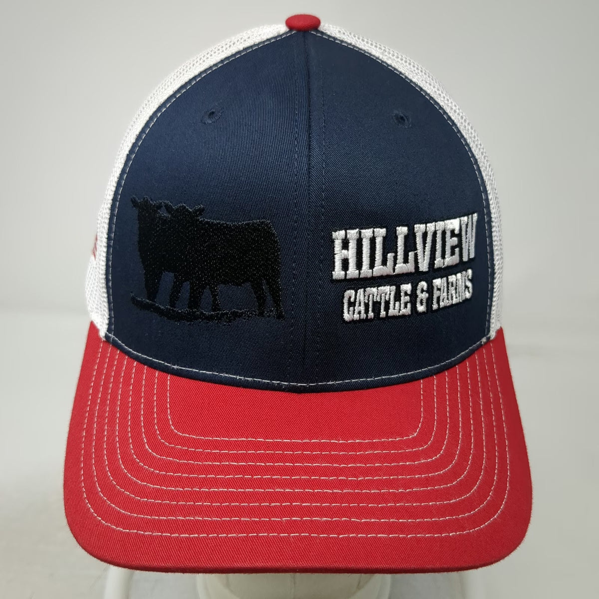 Richardson Trucker Hat Blue Red White One Size Hillview Cattle Farms Snapback