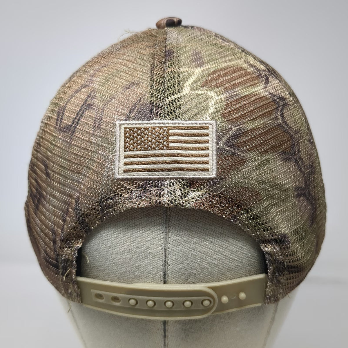 Kryptek Trucker Hat Brown Beige One Size Mesh Back Camo USA Flag Snapback