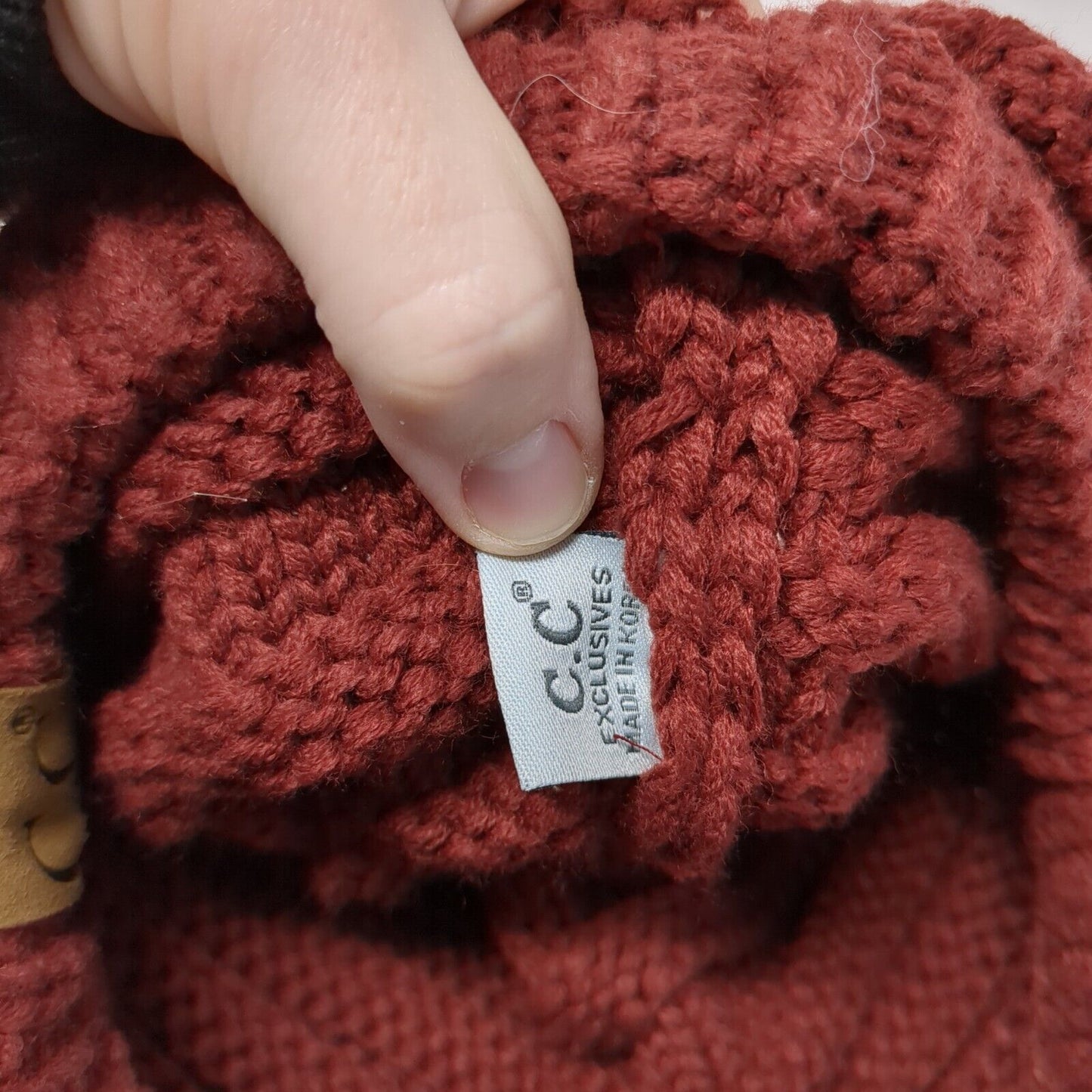 C.C Exclusives Fitted Knit Beanie Red OSFA Bun Ponytail Solid Blank
