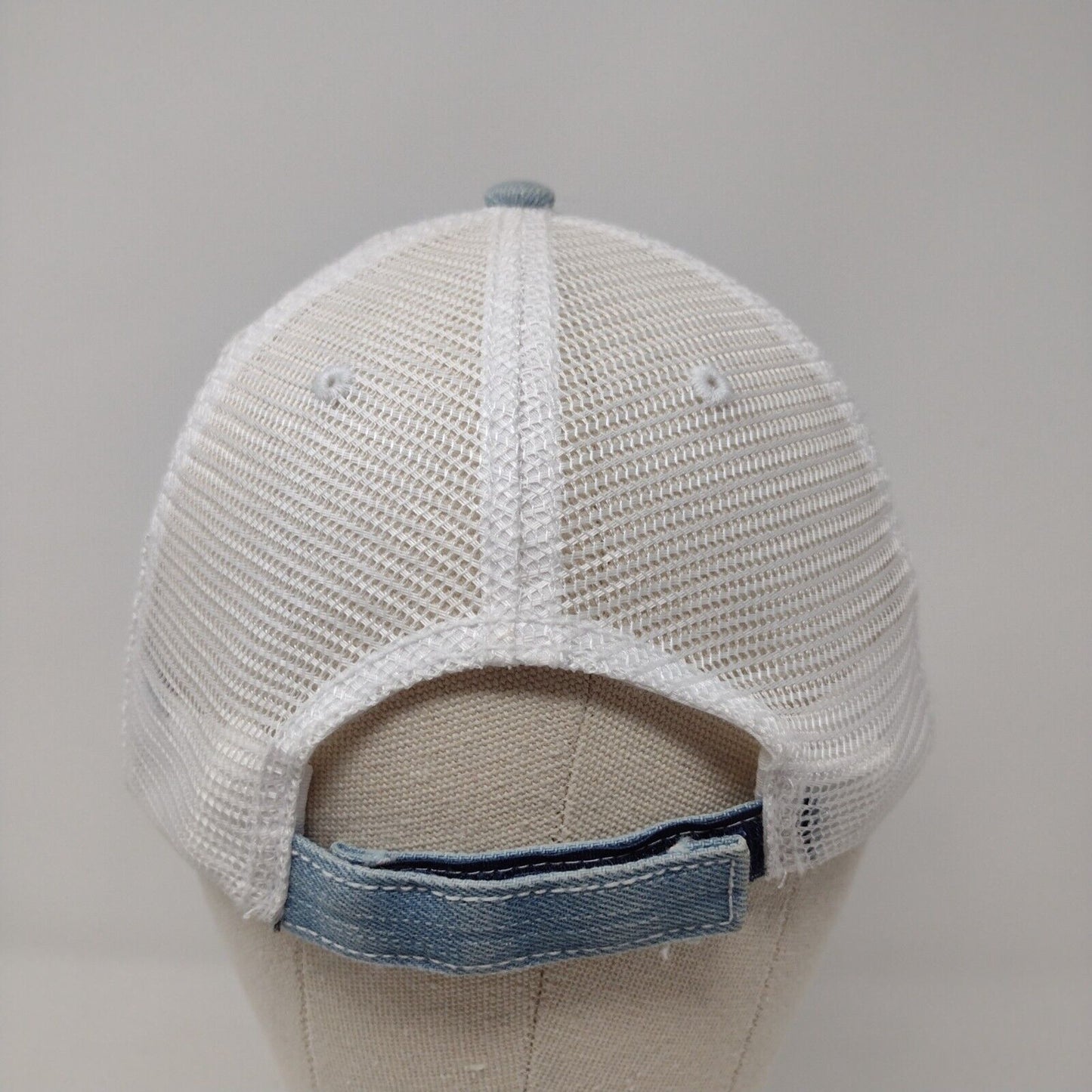 Let's Go Brandon Strapback Trucker Hat Blue OSFA Adjustable Distressed Mesh Back