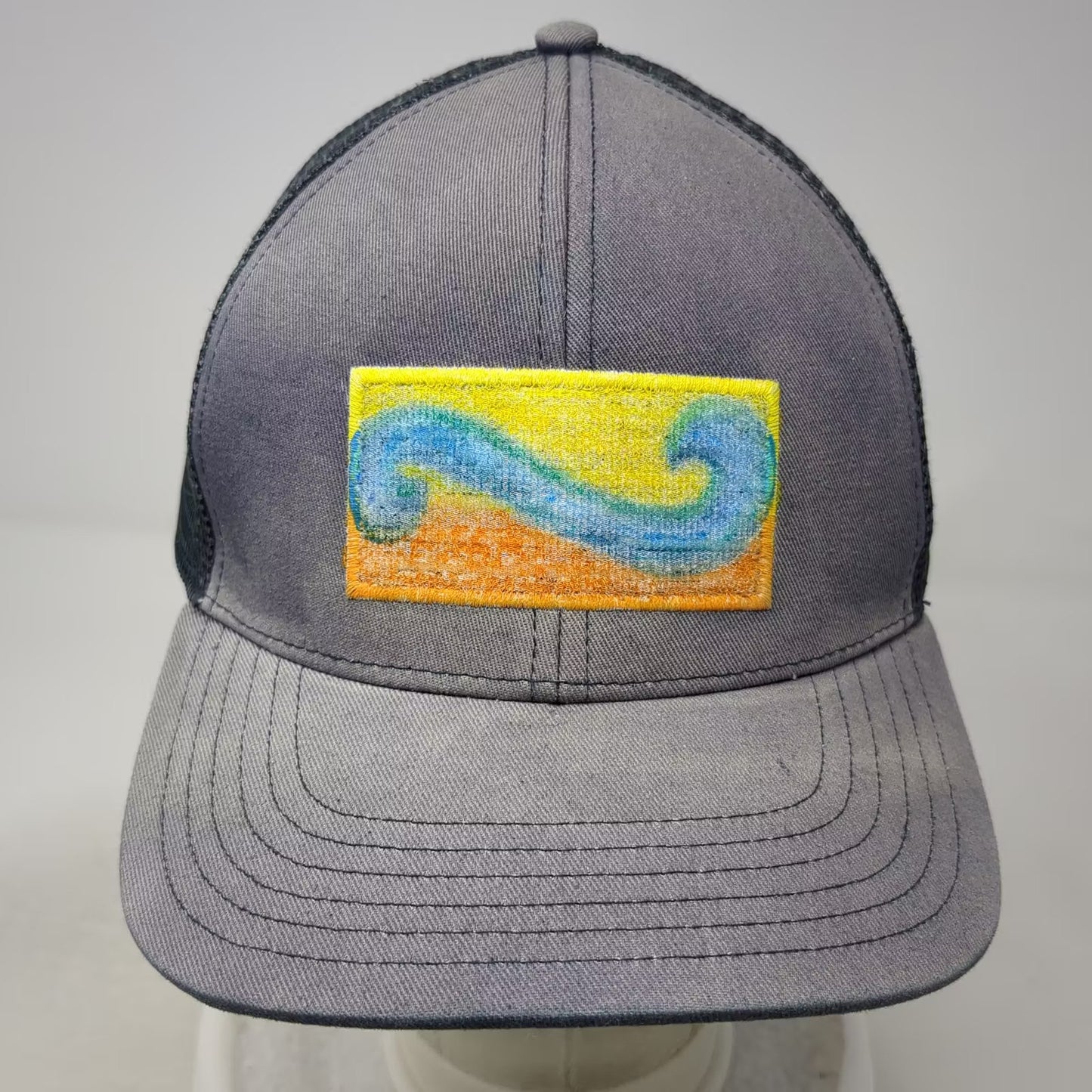 Simms Trucker Hat Gray One Size Mesh Snapback Fishing Logo Patch Adjustable