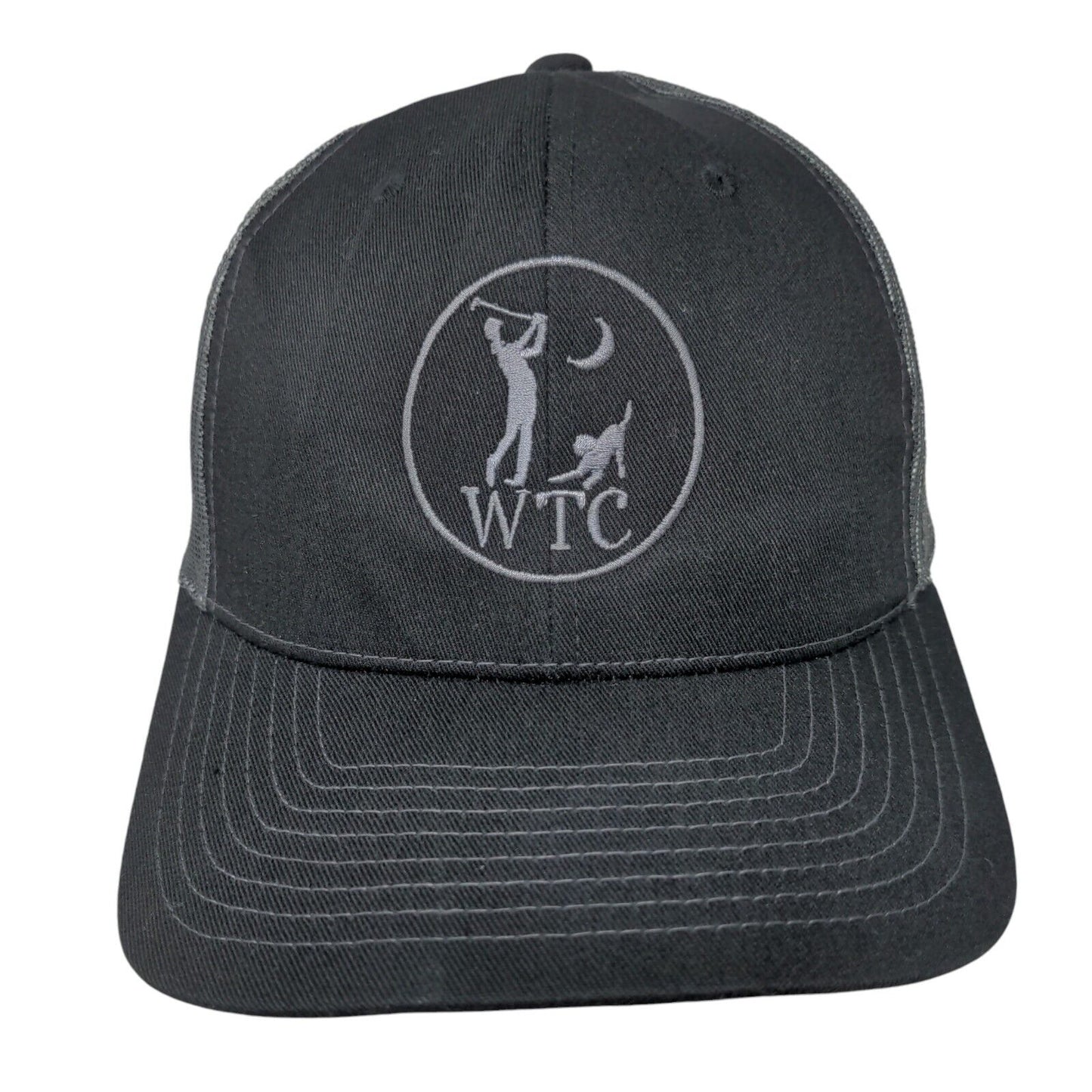 WTC Snapback Trucker Hat Black OSFM Adjustable Vented Holes Mesh Back 6 Panel