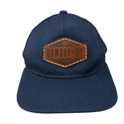 Cowboy Up Snapback Trucker Hat Blue OS Adjustable Embroidered Mesh Back Crown