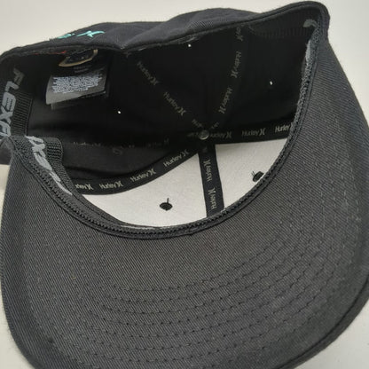 Hurley Baseball Cap Black XL Fitted Flexfit Embroidered Blue Logo Athletic Hat