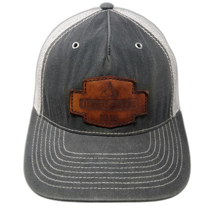 Richardson Trucker Hat Gray White One Size Idaho Steel 1918 Leather Patch Mesh