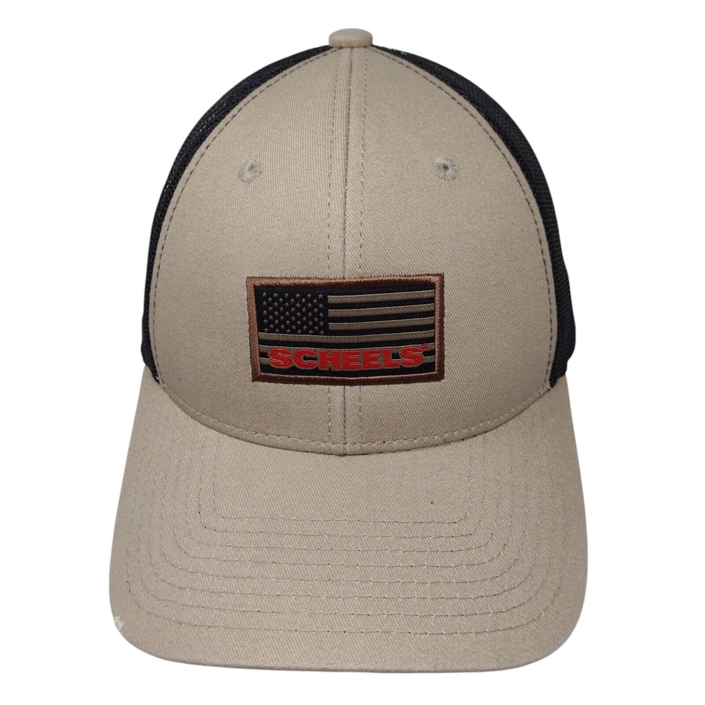 Scheels Snapback Trucker Hat Tan One Size Adjustable Mesh Back Patriotic 6 Panel