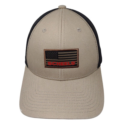Scheels Snapback Trucker Hat Tan One Size Adjustable Mesh Back Patriotic 6 Panel