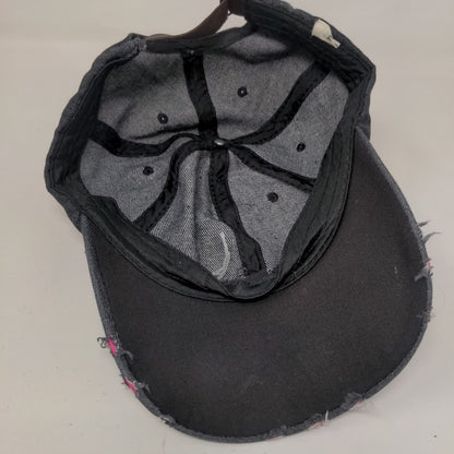 Rose Slideback Hat Black One Size Adjustable Embroidered Distressed 6 Panel