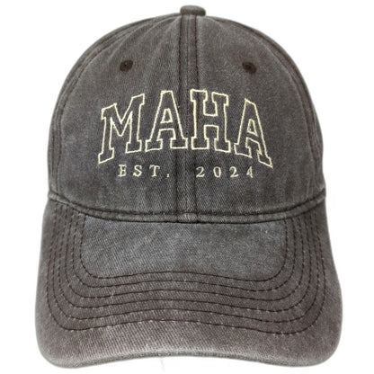 Brown Baseball Cap One Size MAHA EST 2024 Embroidered Washed Slideback Hat