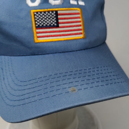 USA Flag Strapback Hat Blue One Size Adjustable Embroidered Patriotic Cotton