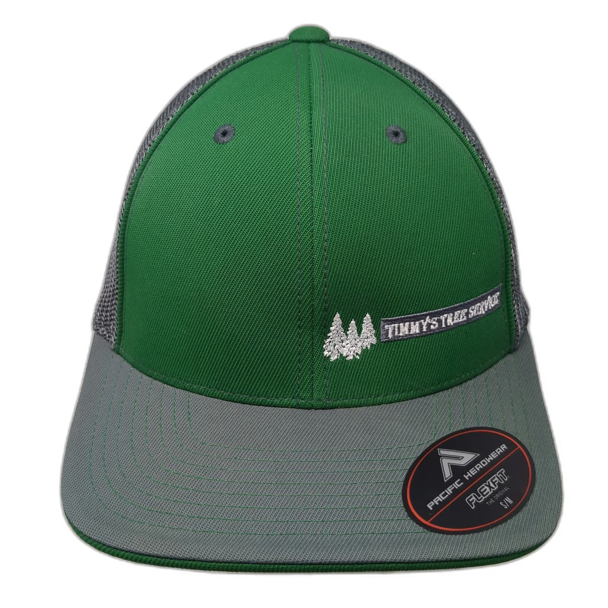 Pacific Headwear Baseball Cap Green Gray 7 3/8 Mesh Flexfit Timmy's Tree Service