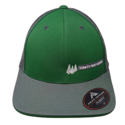 Pacific Headwear Baseball Cap Green Gray 7 3/8 Mesh Flexfit Timmy's Tree Service