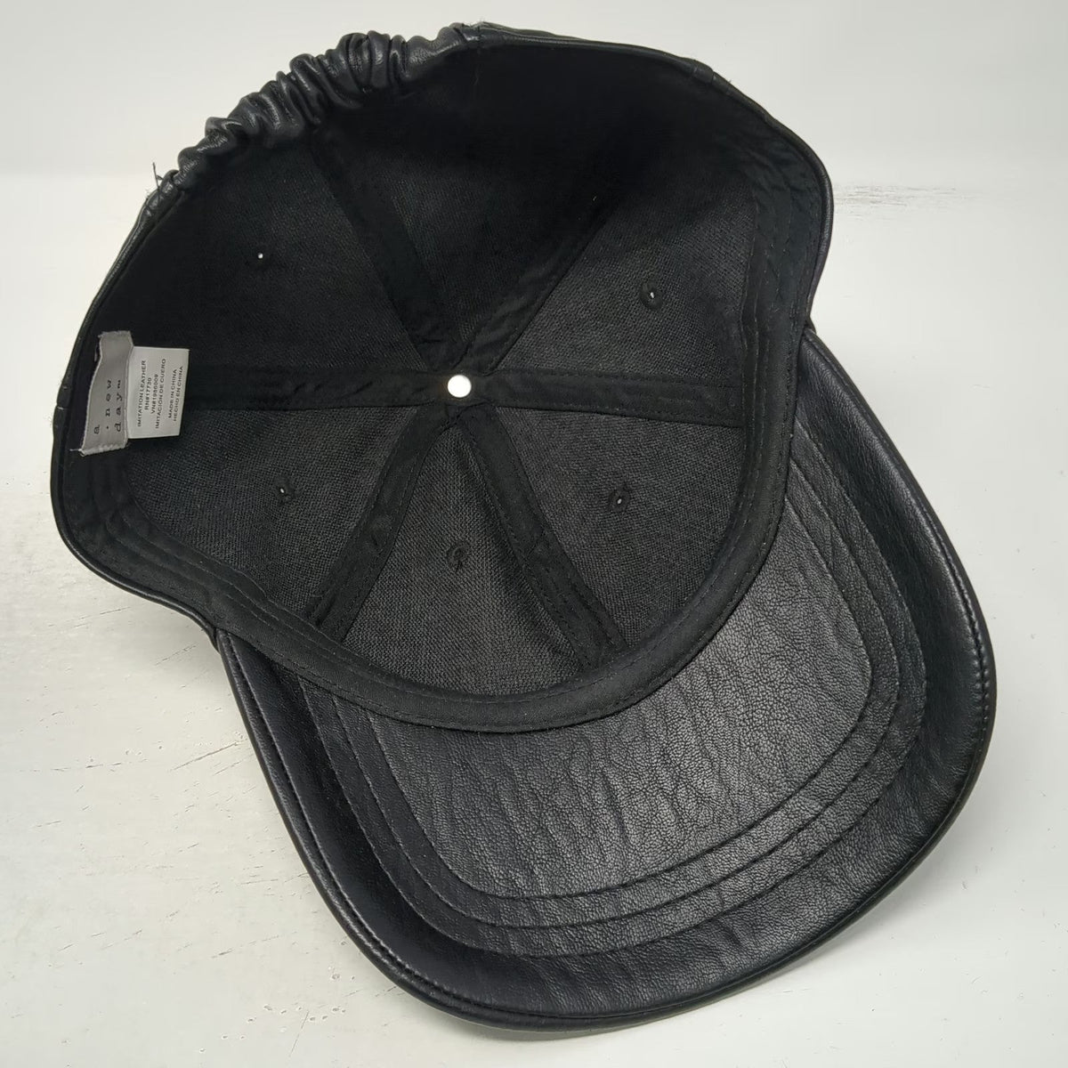 A New Day Baseball Cap Black One Size Imitation Leather Elastic Strapback Hat
