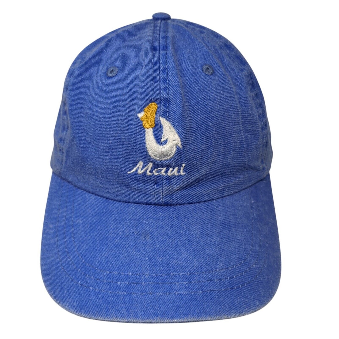Maui Slideback Hat Blue One Size Adjustable Embroidered 6 Panel Denim Cotton