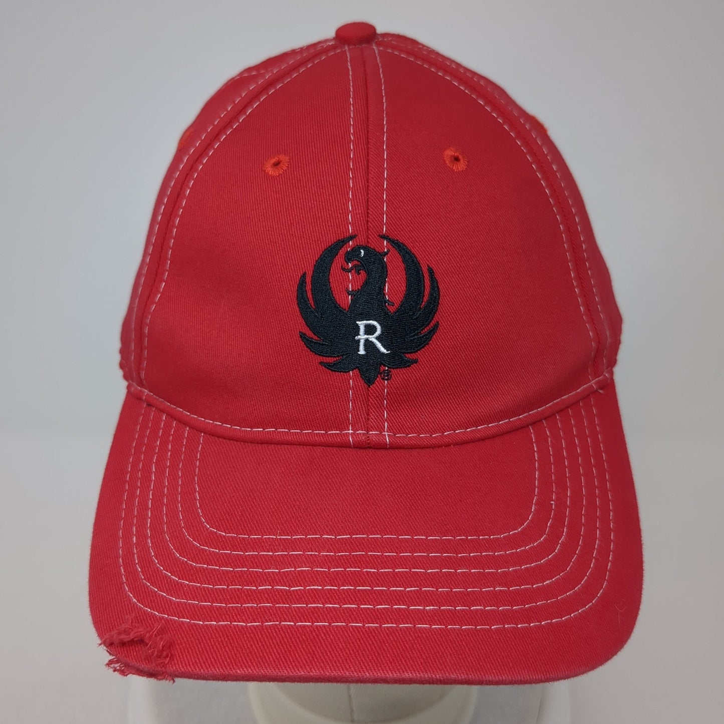 Ruger Strapback Baseball Cap Red One Size Adjustable Embroidered Distressed