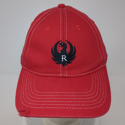 Ruger Strapback Baseball Cap Red One Size Adjustable Embroidered Distressed