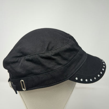BHW Army Cap Black One Size Rhinestone Peace Sign Wings Studded Brim hat