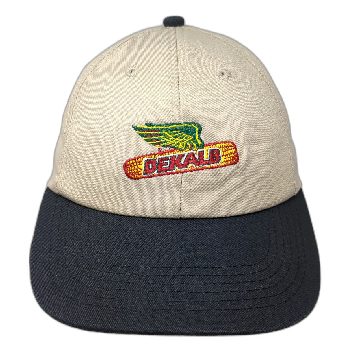 K-Products Snapback Hat Beige Black One Size DEKALB Seed Winged Corn Logo Cap