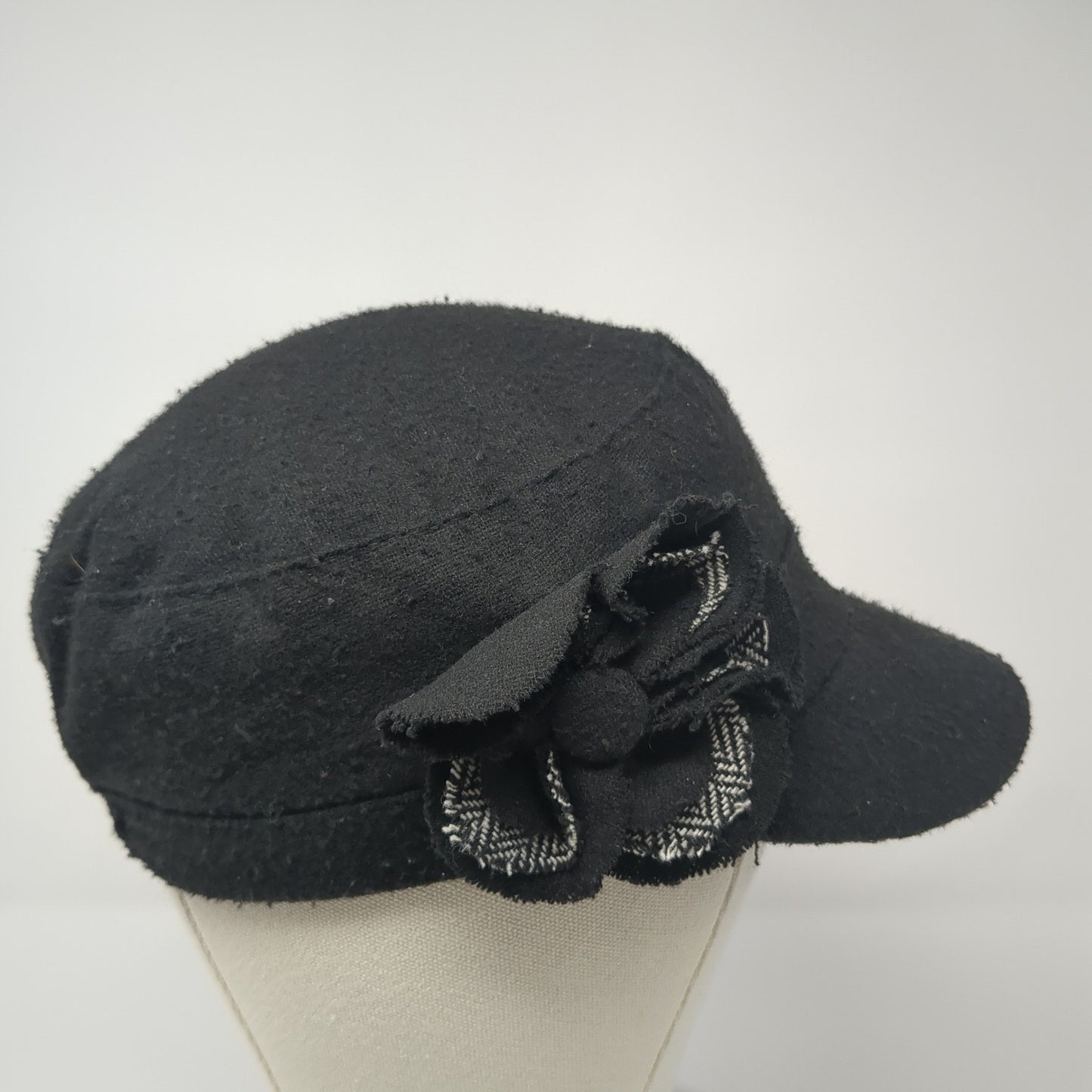 Unbranded Fitted Cadet Army Cap Hat Black One Size Flower Embellished