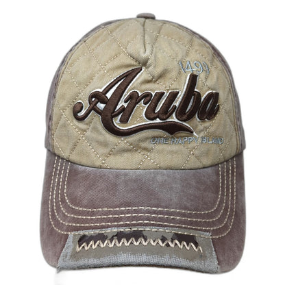 Brown 5 Panel Aruba One Happy Island Hat One Size Quilted Distressed Strapback