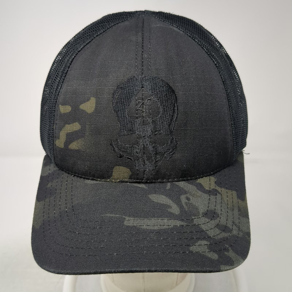 Zero Foxtrot Trucker Hat Black One Size Camo Skull Mesh USA Snapback Tactical