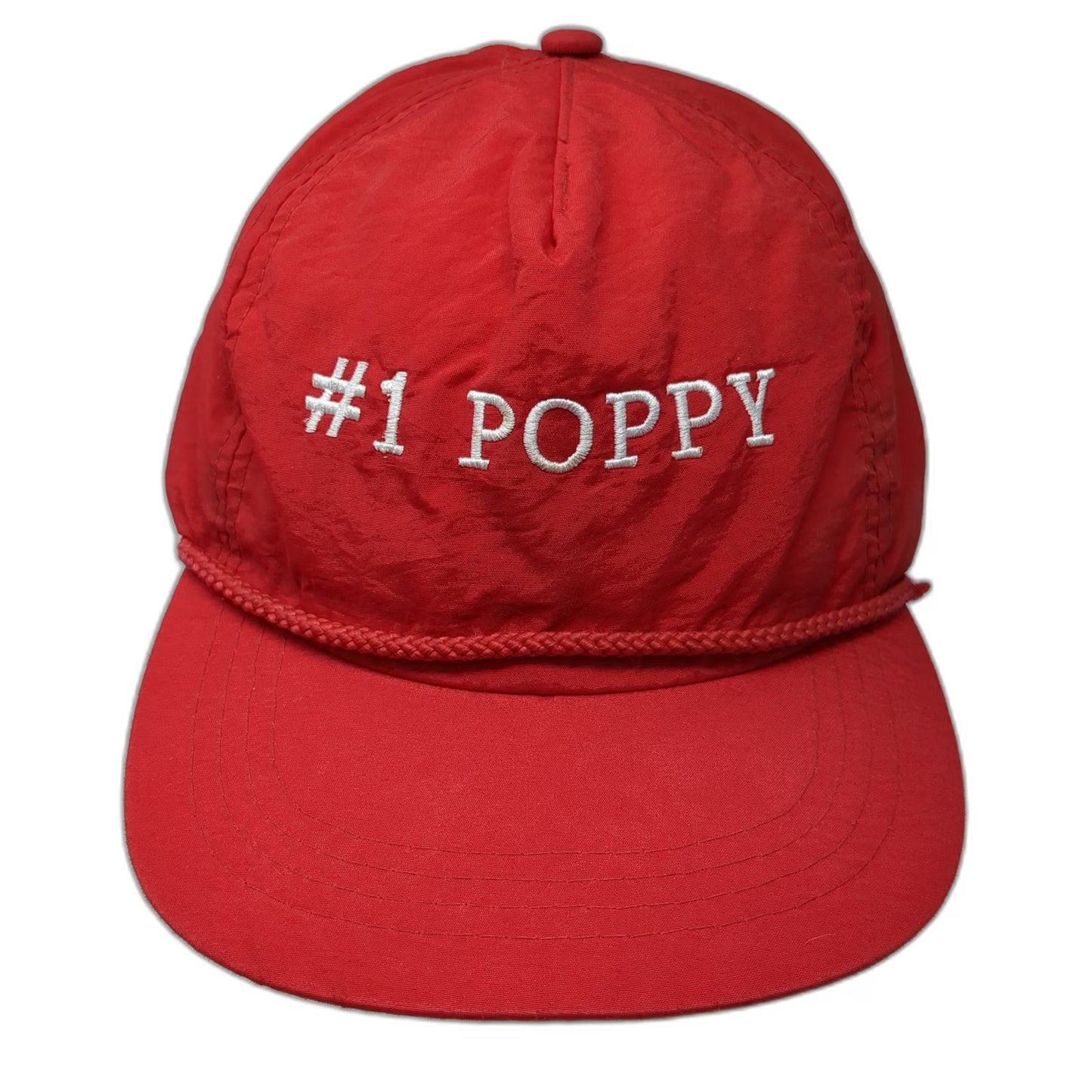 5 Panel Red One Size #1 Poppy Nylon Rope Snapback Hat Embroidered Adjustable