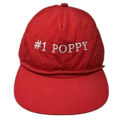 5 Panel Red One Size #1 Poppy Nylon Rope Snapback Hat Embroidered Adjustable