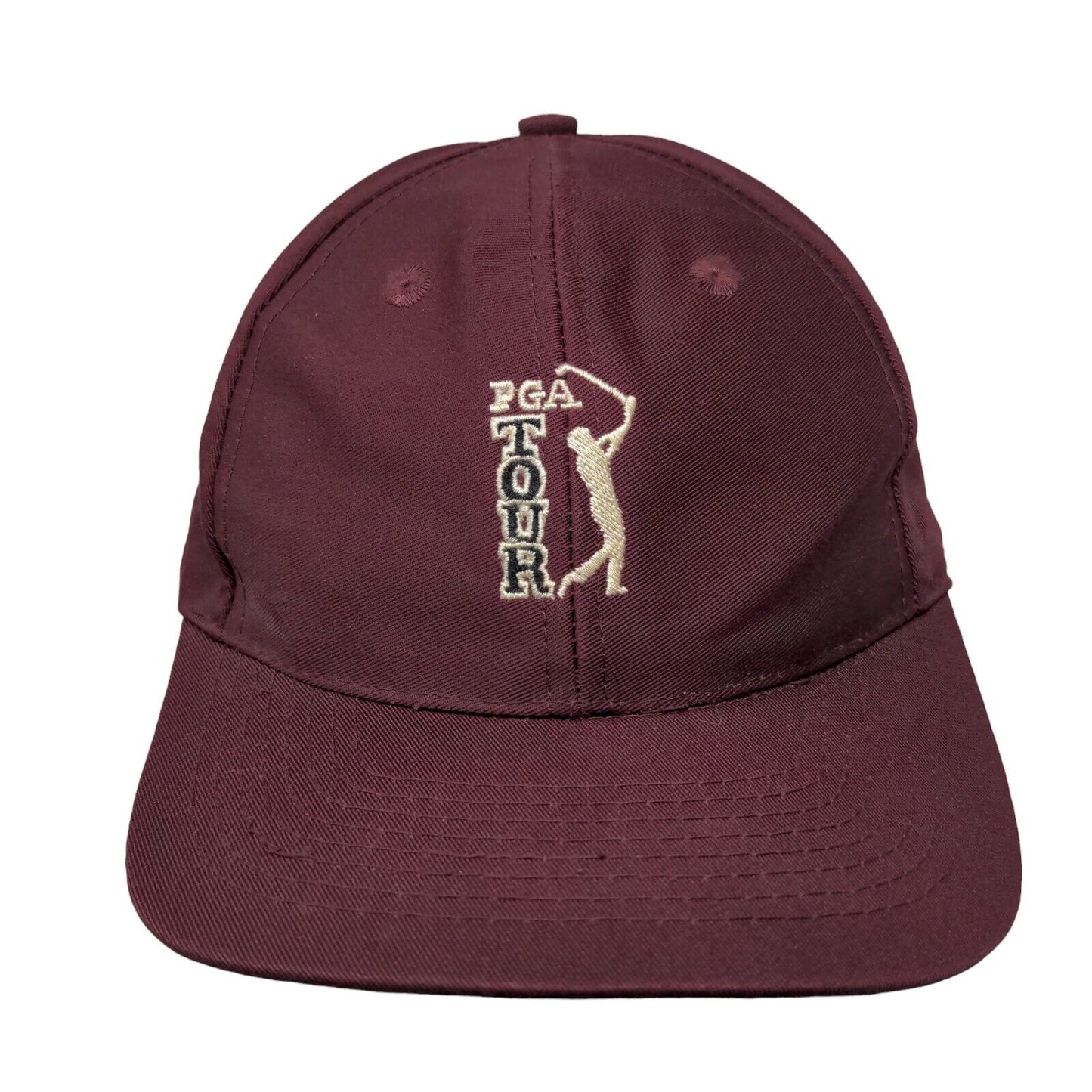 PGA Tour Slideback Hat Red One Size Embroidered Solid Leather Strap