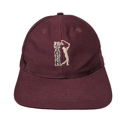 PGA Tour Slideback Hat Red One Size Embroidered Solid Leather Strap
