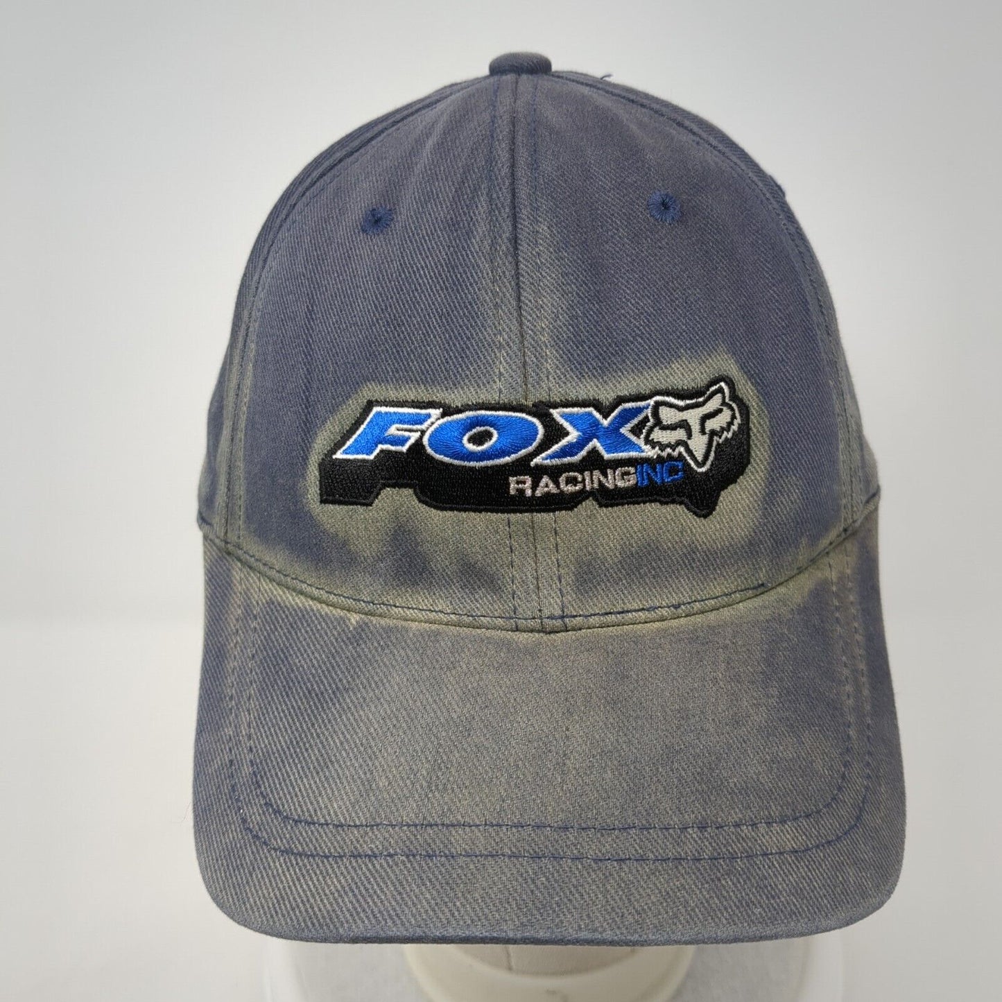 Fox Racing Inc Fitted Hat Blue Medium Flexfit Embroidered Vented Holes 6 Panel